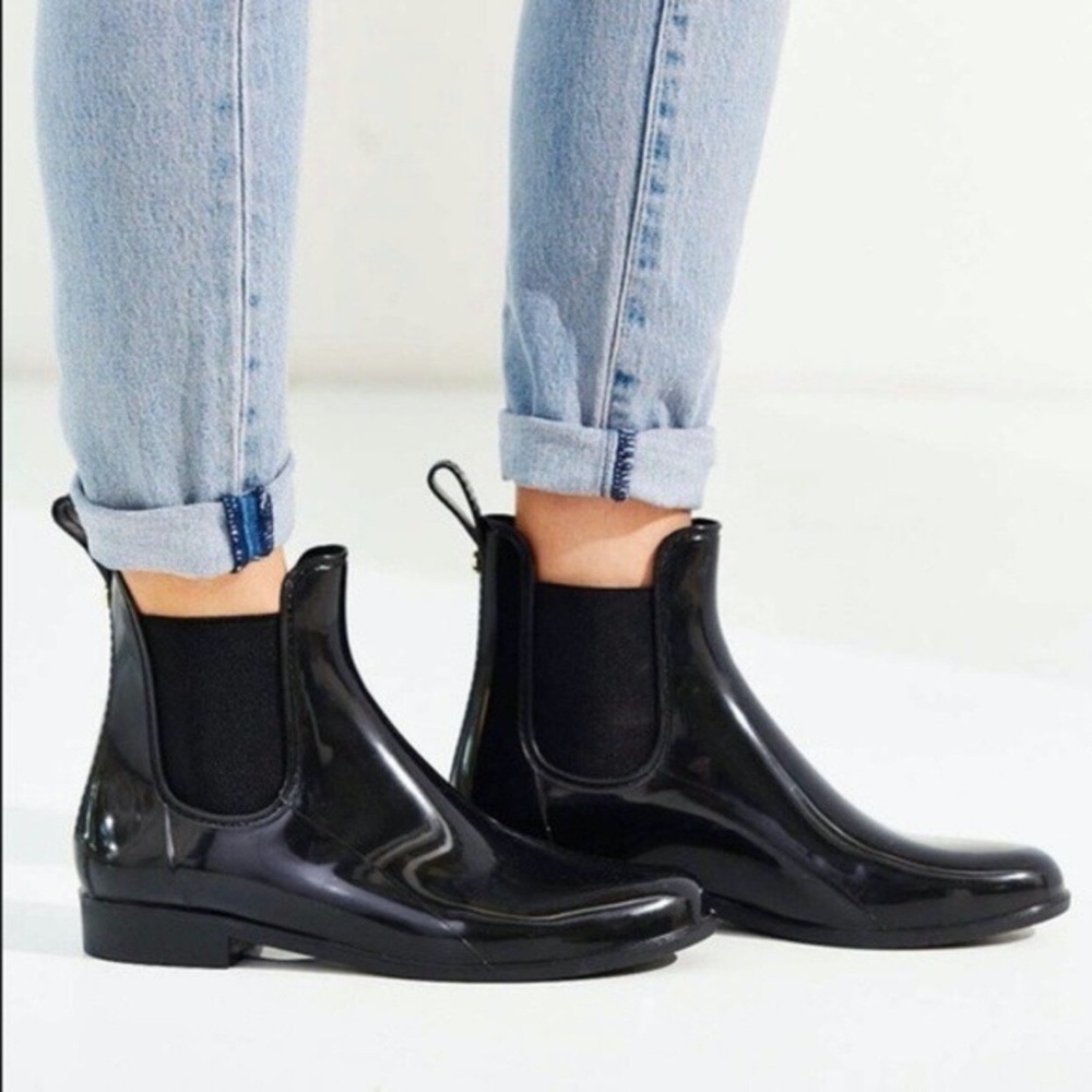 Sam Edelman Tinsley Chelsea Black Rain Boots Glossy Rubber Pull-On Women's Sz 9